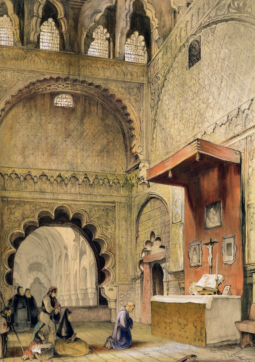 Cordoba: Munk beder ved et kristent alter i moskeen, fra "Sketches of Spain", graveret af Charles Joseph Hullmandel (1789-1850), udgivet 1836 af John Frederick Lewis