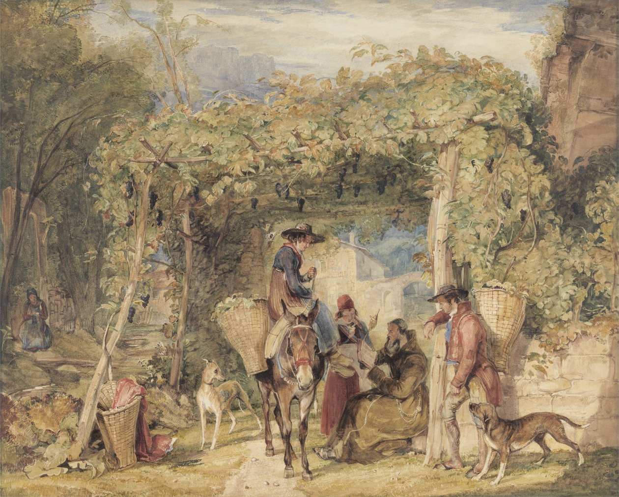 Figurer og dyr i en vingård, ca. 1829 (akvarel, gouache og grafit på papir) af John Frederick Lewis