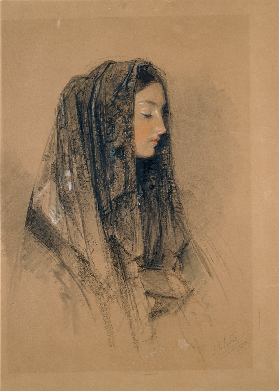 Leder af en italiensk pige i en mantilla, 1838 af John Frederick Lewis