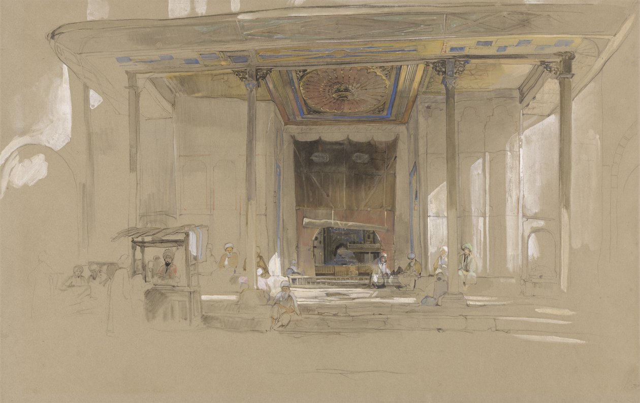 Hovedindgangen til den store moske (Ulucami) Bursa, Tyrkiet, ca. 1840 (wc og kropsfarve over grafit på vævet papir) af John Frederick Lewis