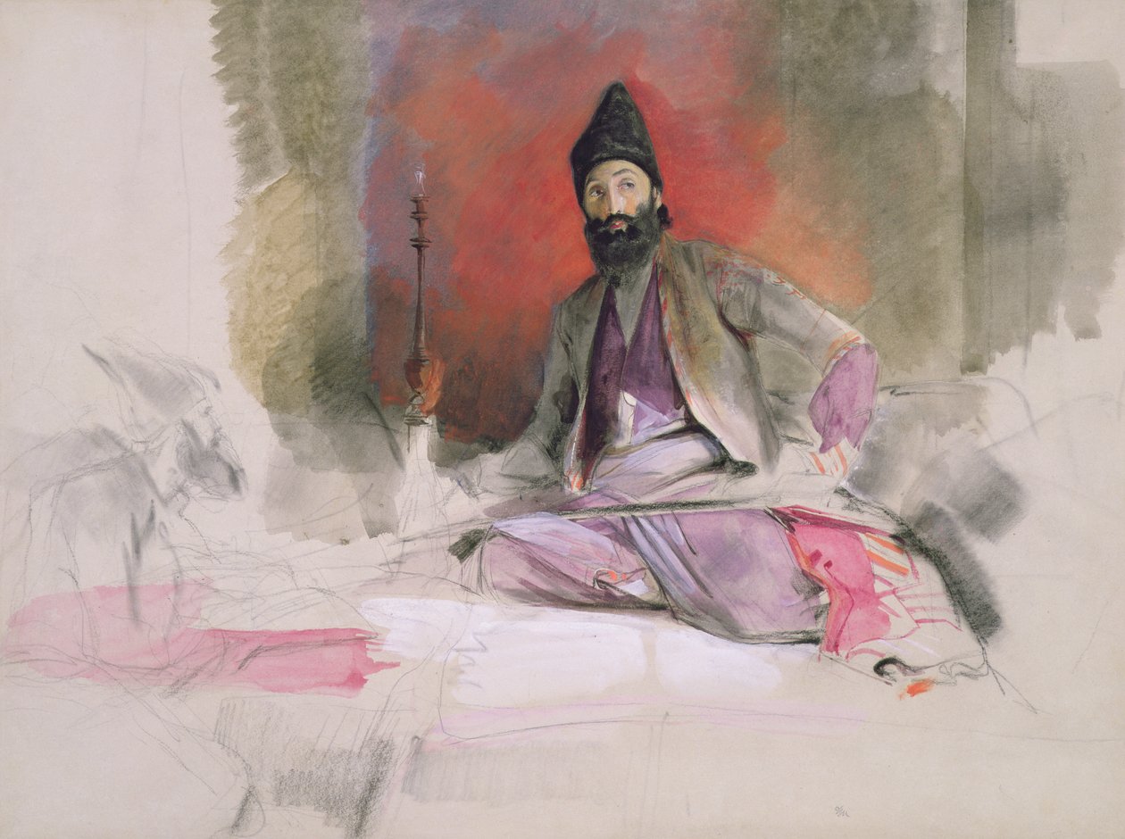 Nr.0738 Studie af en tyrkisk magnat, muligvis Hallicoo Mirza, ca. 1840 (kridt, wc og gouache) af John Frederick Lewis