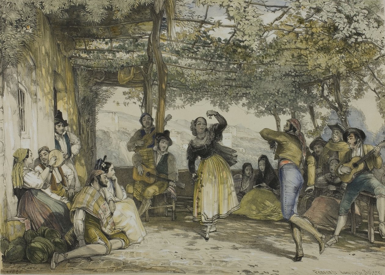 Spanske bønder danser Bolero af John Frederick Lewis