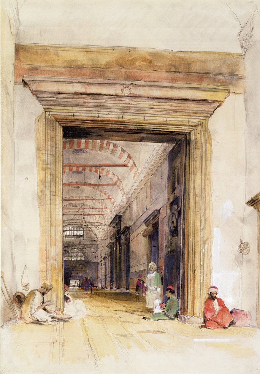 Den store døråbning til moskeen Santa Sophia, Konstantinopel (wc over blyant forhøjet med kropsfarve) af John Frederick Lewis