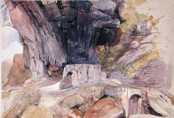 Bjergpasset (pen & gråt blæk og akvarel på papir) af John Frederick Lewis