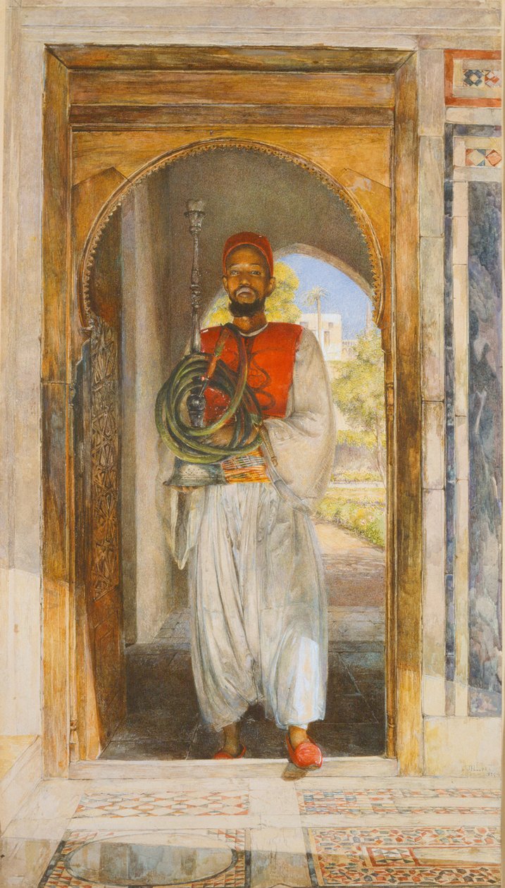 The Pipe Bearer, 1859 (pen, blæk, vask og farveblyant) af John Frederick Lewis