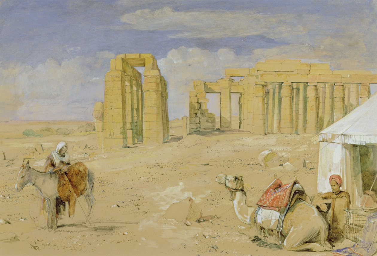 Ramesseum i Theben, ca. 1850 (akvarel, gouache, kul og kridt på papir) af John Frederick Lewis