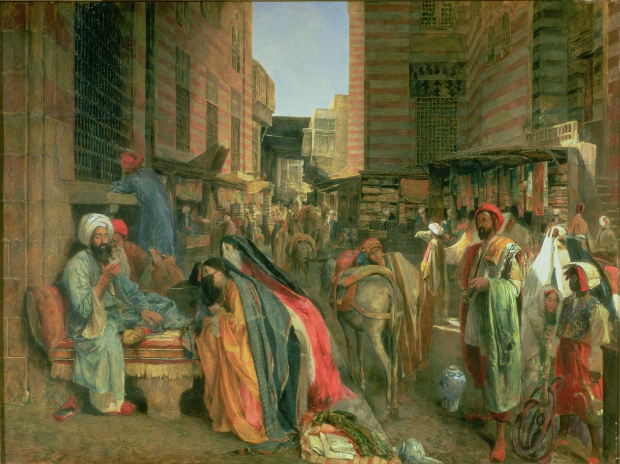 Gaden og moskeen i Ghooreyah, Kairo (panel) af John Frederick Lewis