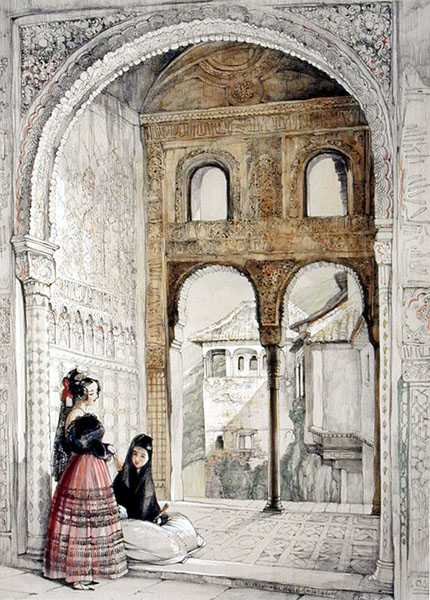 Vindue i ambassadørernes sal, fra skitser og tegninger af Alhambra, 1835 af John Frederick Lewis