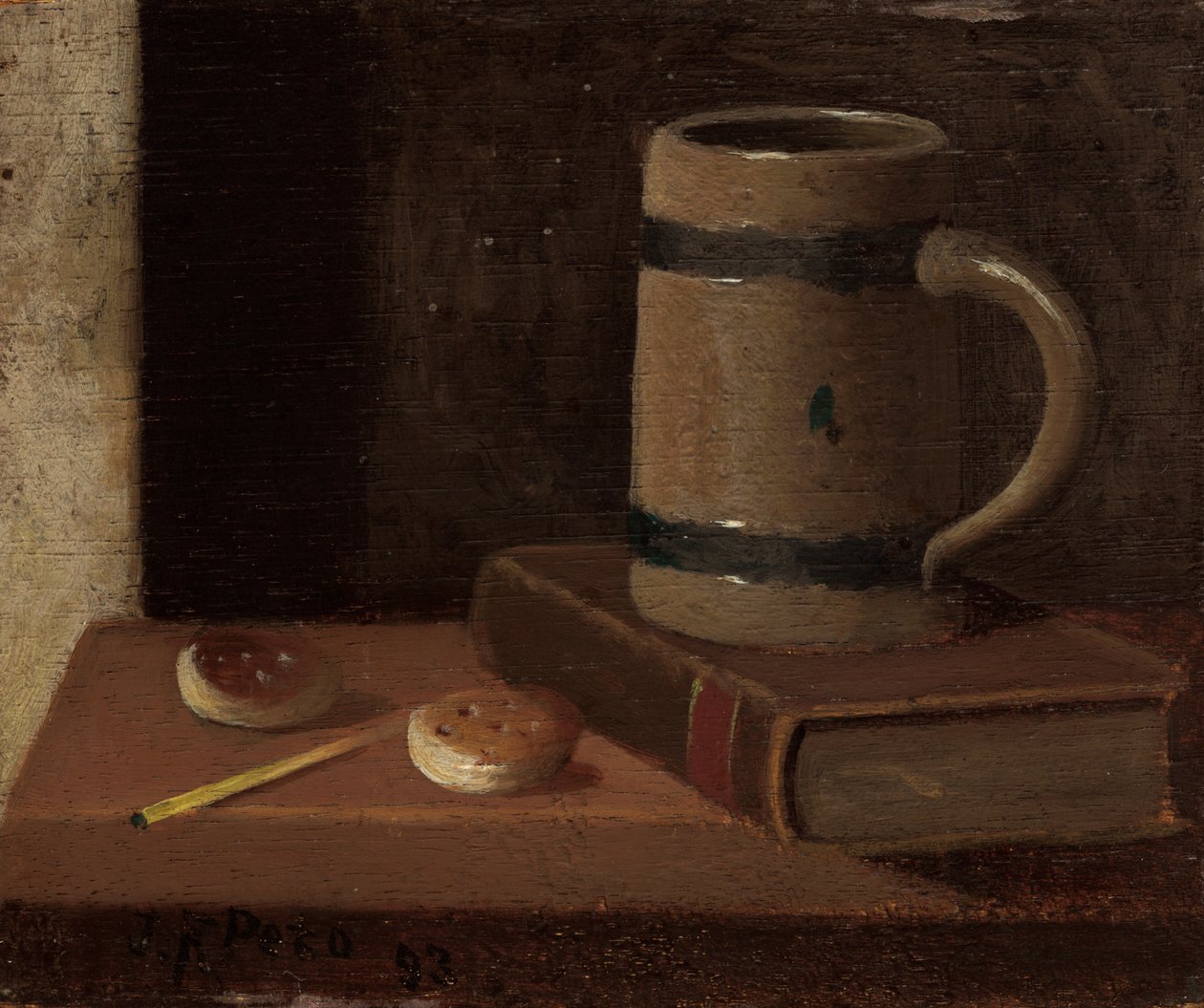 Krus, bog, kiks og tændstik, 1893. af John Frederick Peto