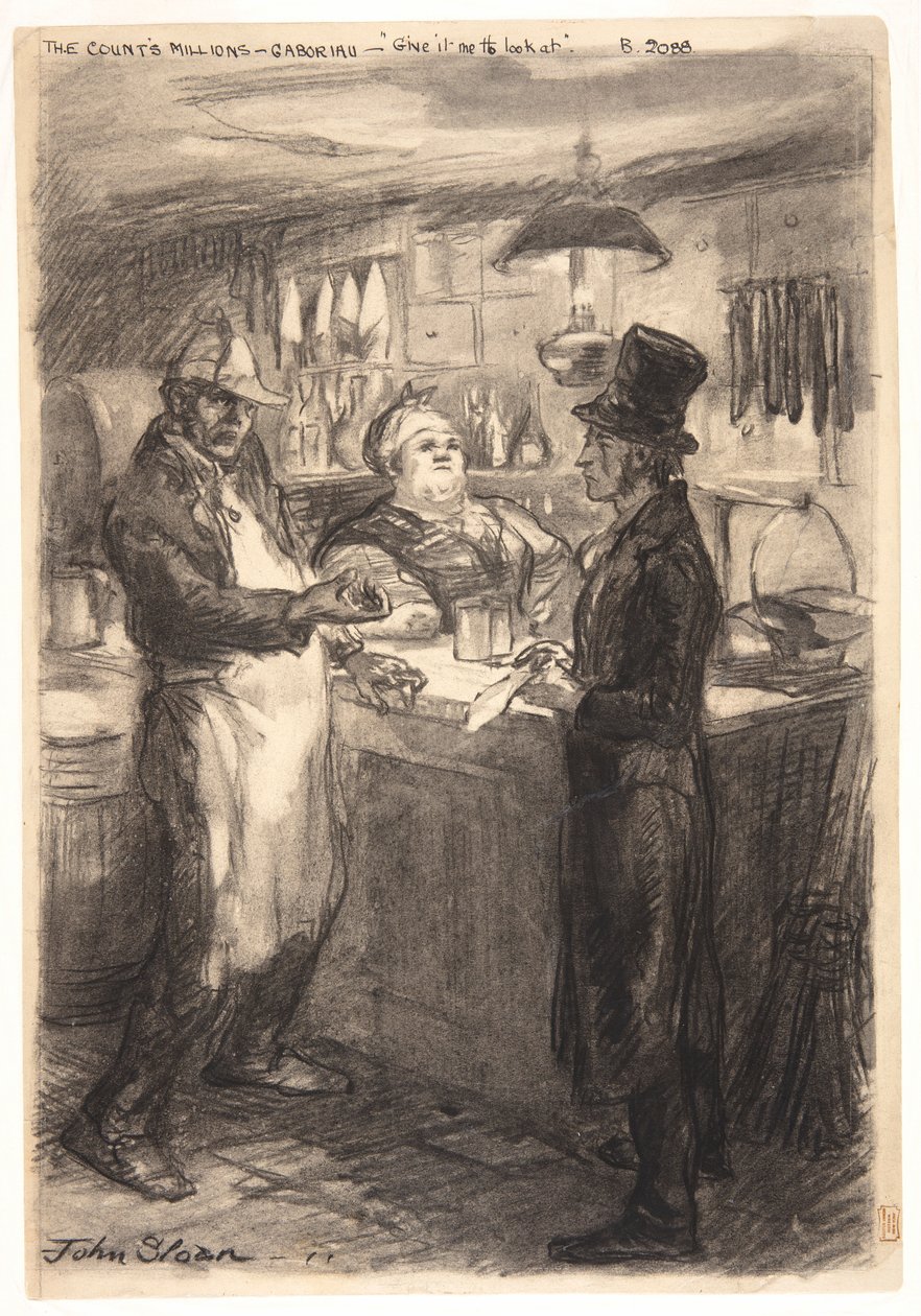 "Hvad er denne regning? Giv mig den at se på." af John French Sloan
