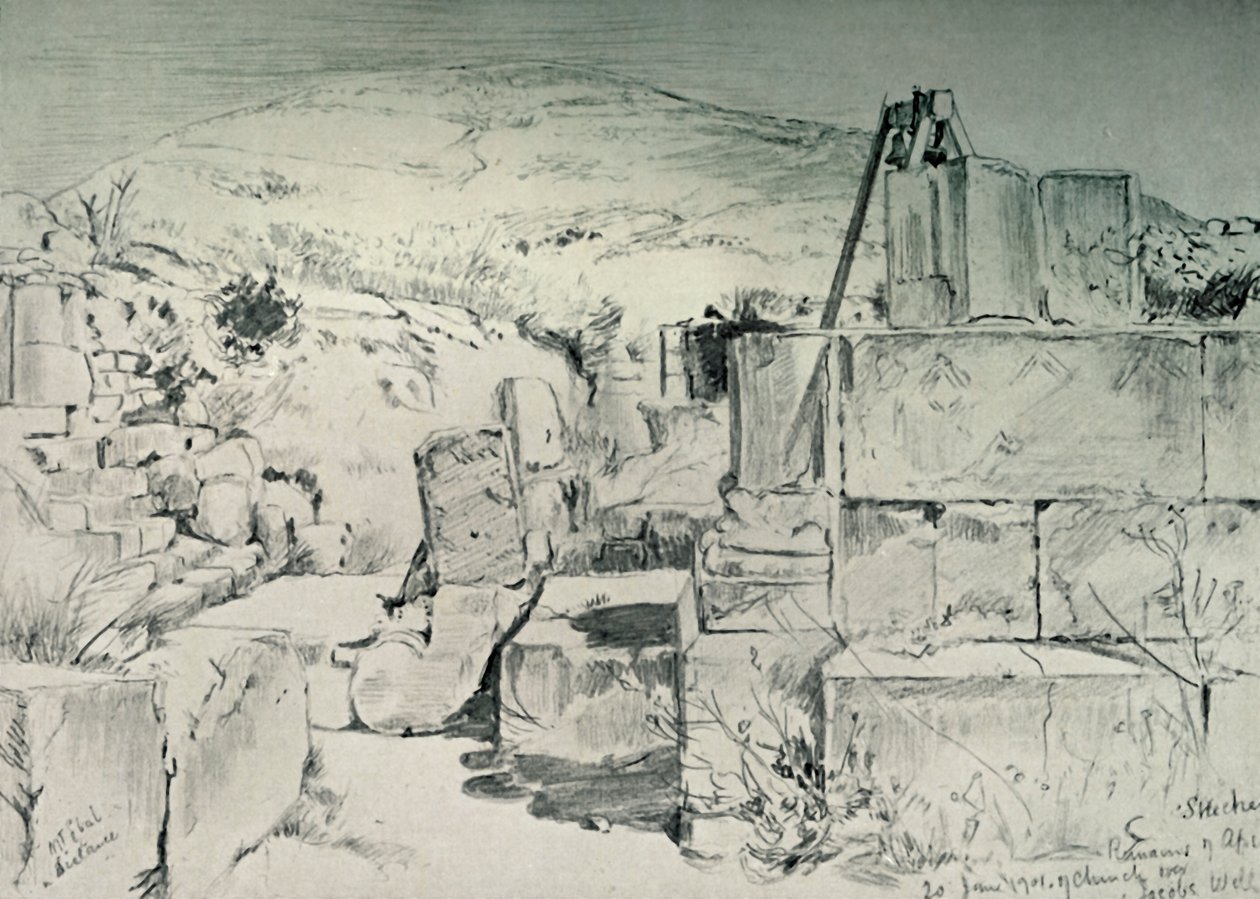 Apsis fra det fjerde århundredes kirke over Jacobs Brønd ved Shechum Nablus, 1902. af John Fulleylove