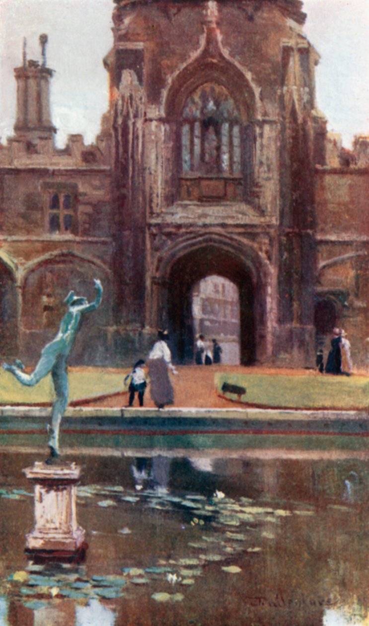 Christ Church College - Tom Quadrangle (farvelitografi) af John Fulleylove