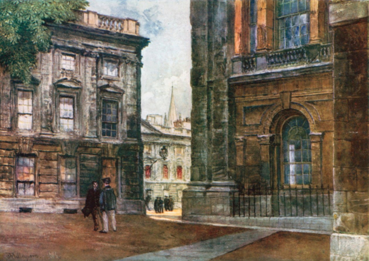 Christ Church - Peckwater Quadrangle (farvelitografi) af John Fulleylove