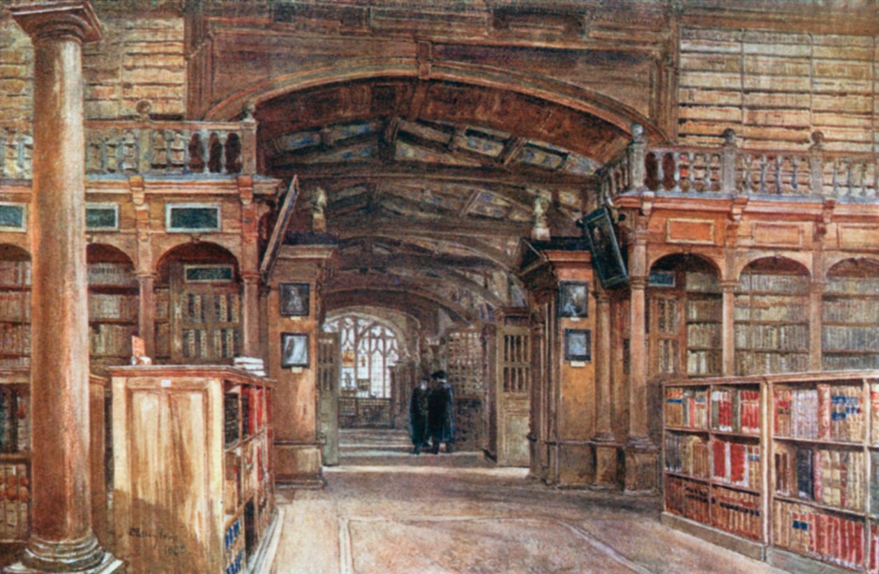 Interiør af Bodleian Library (farvelitografi) af John Fulleylove