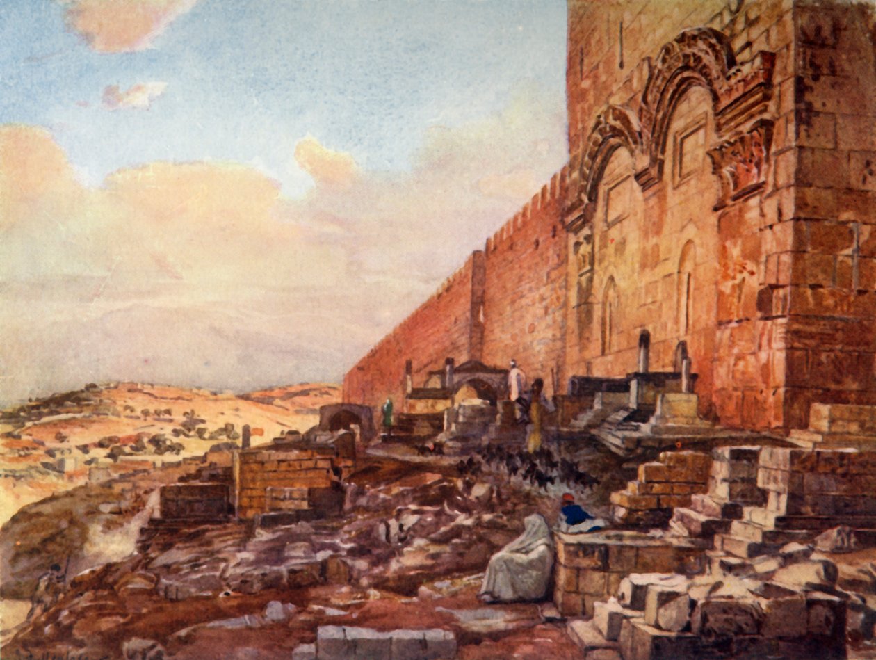 Jerusalem.- Ydersiden af den gyldne eller smukke port, 1902. af John Fulleylove