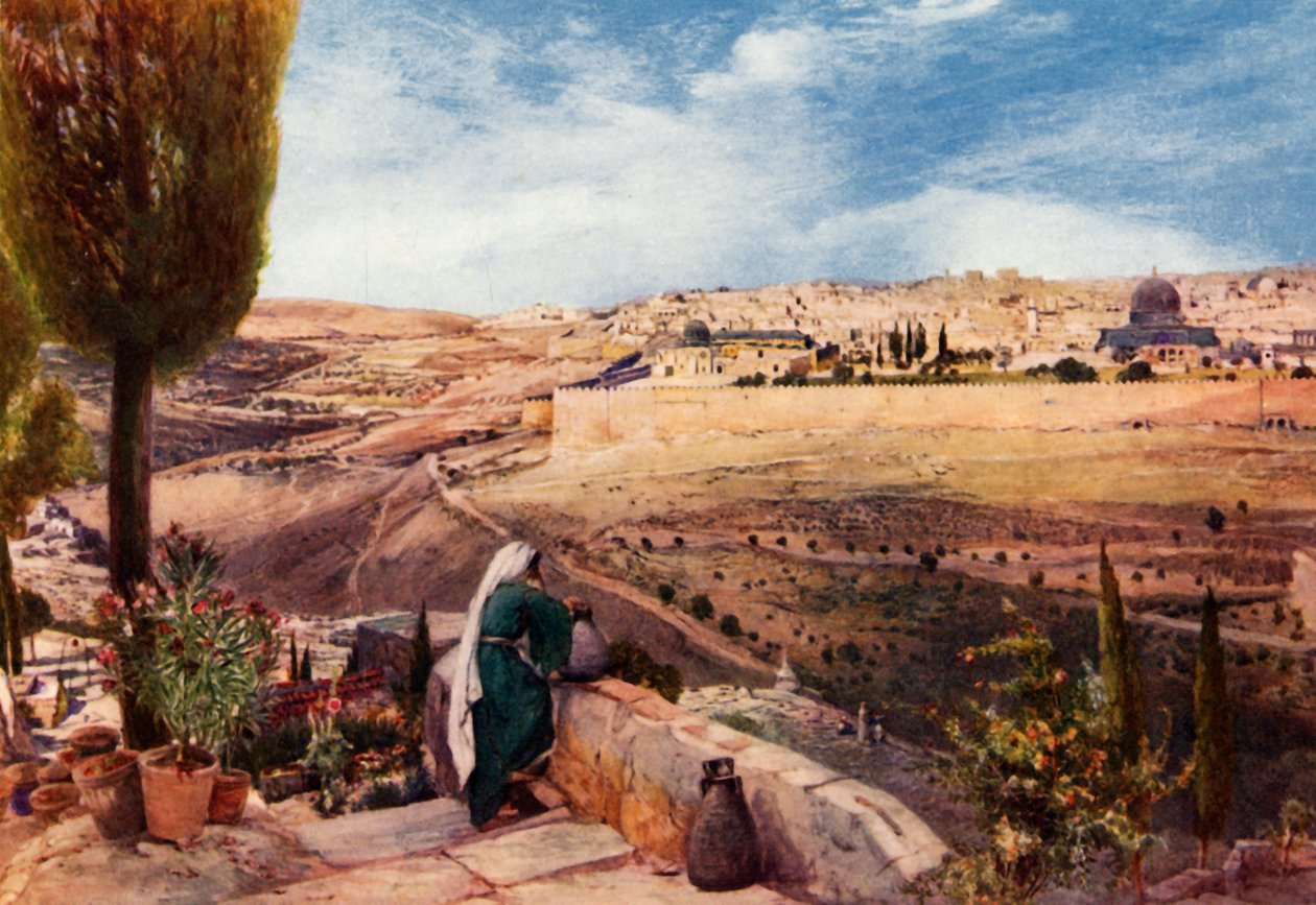 Jerusalem fra Oliebjerget, hvor Kristus græd over byen, 1902. af John Fulleylove