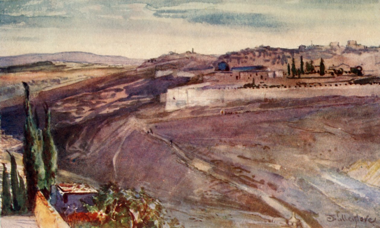 Jerusalem fra det traditionelle sted på Oliebjerget, hvor Kristus græd over byen, 1902. af John Fulleylove