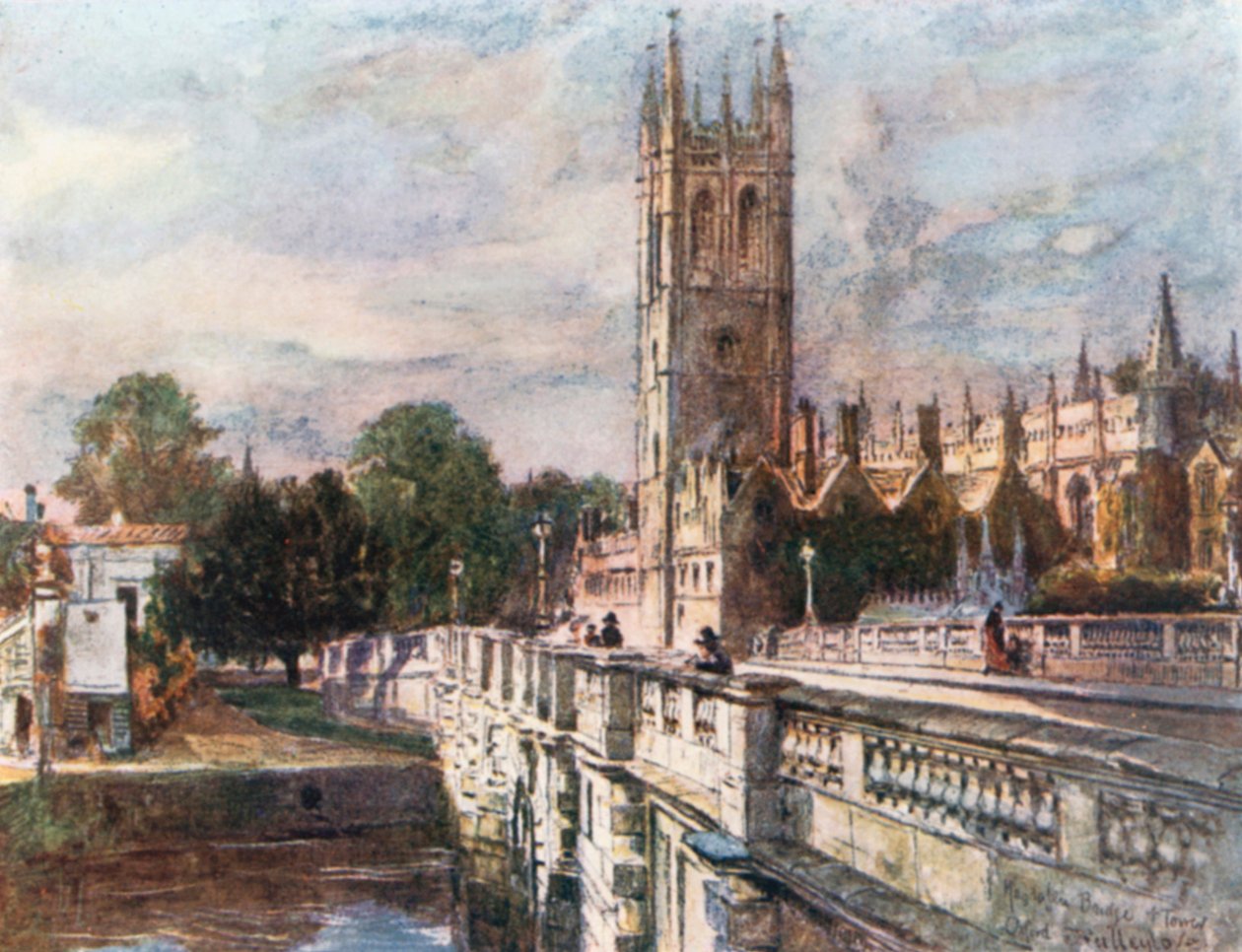 Magdalen Tower and Bridge (farvelitografi) af John Fulleylove