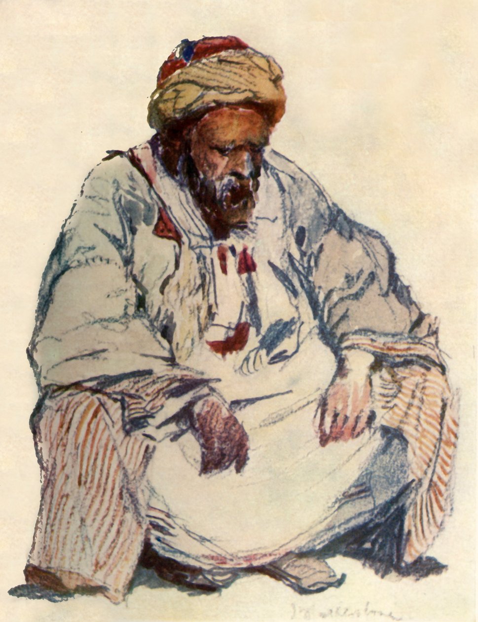 Siddende figur af syrisk hyrde i fåreskindsfrakke, 1902. af John Fulleylove
