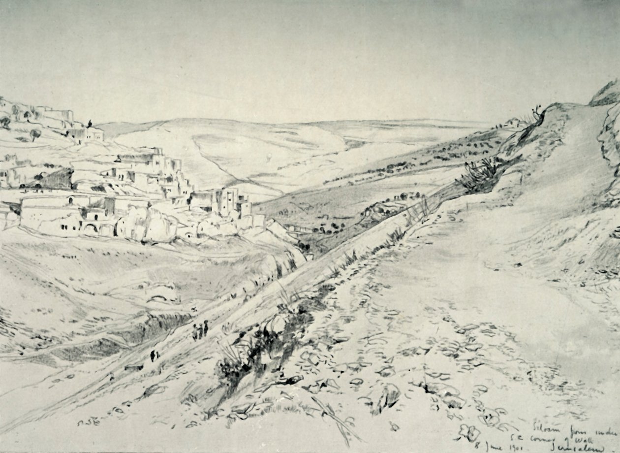 Siloam fra under det sydøstlige hjørne af muren i tempelområdet, 1902. af John Fulleylove