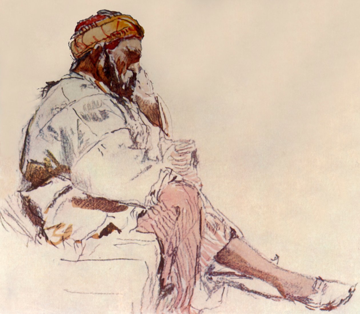 Syrisk bonde siddende: i profil, 1902. af John Fulleylove
