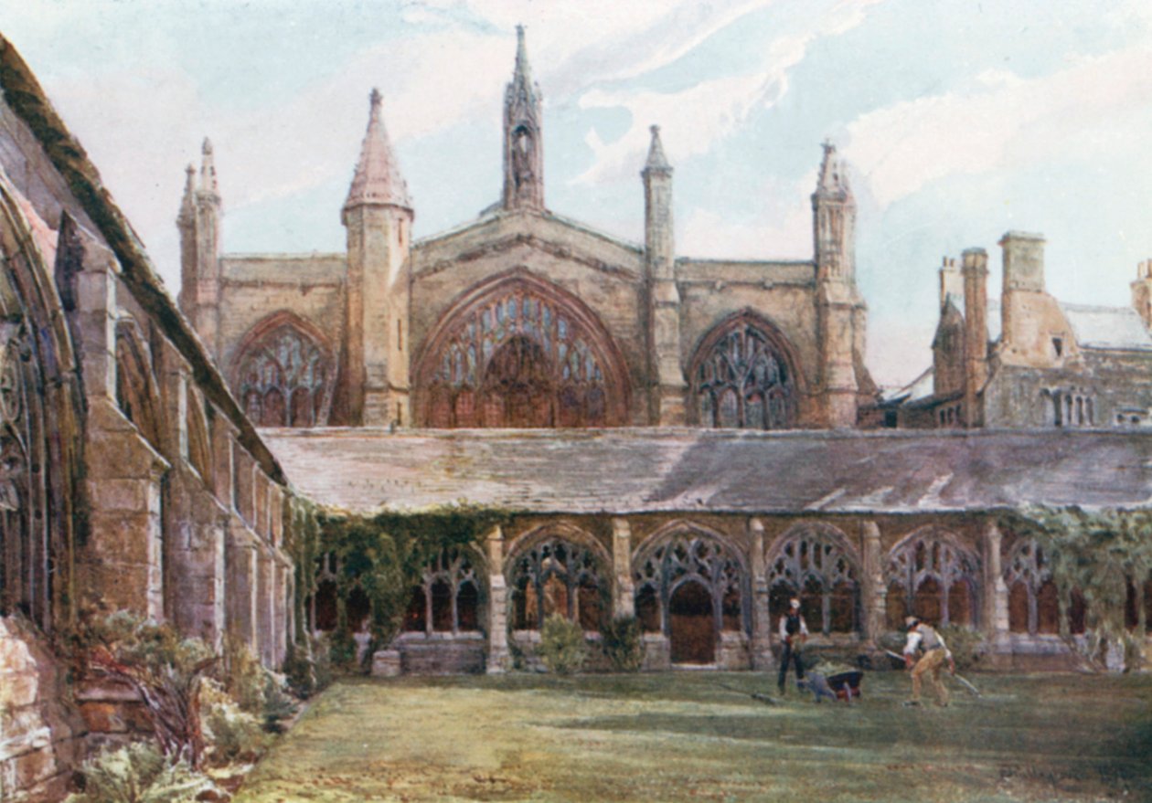 The Cloisters, New College (farvelitografi) af John Fulleylove
