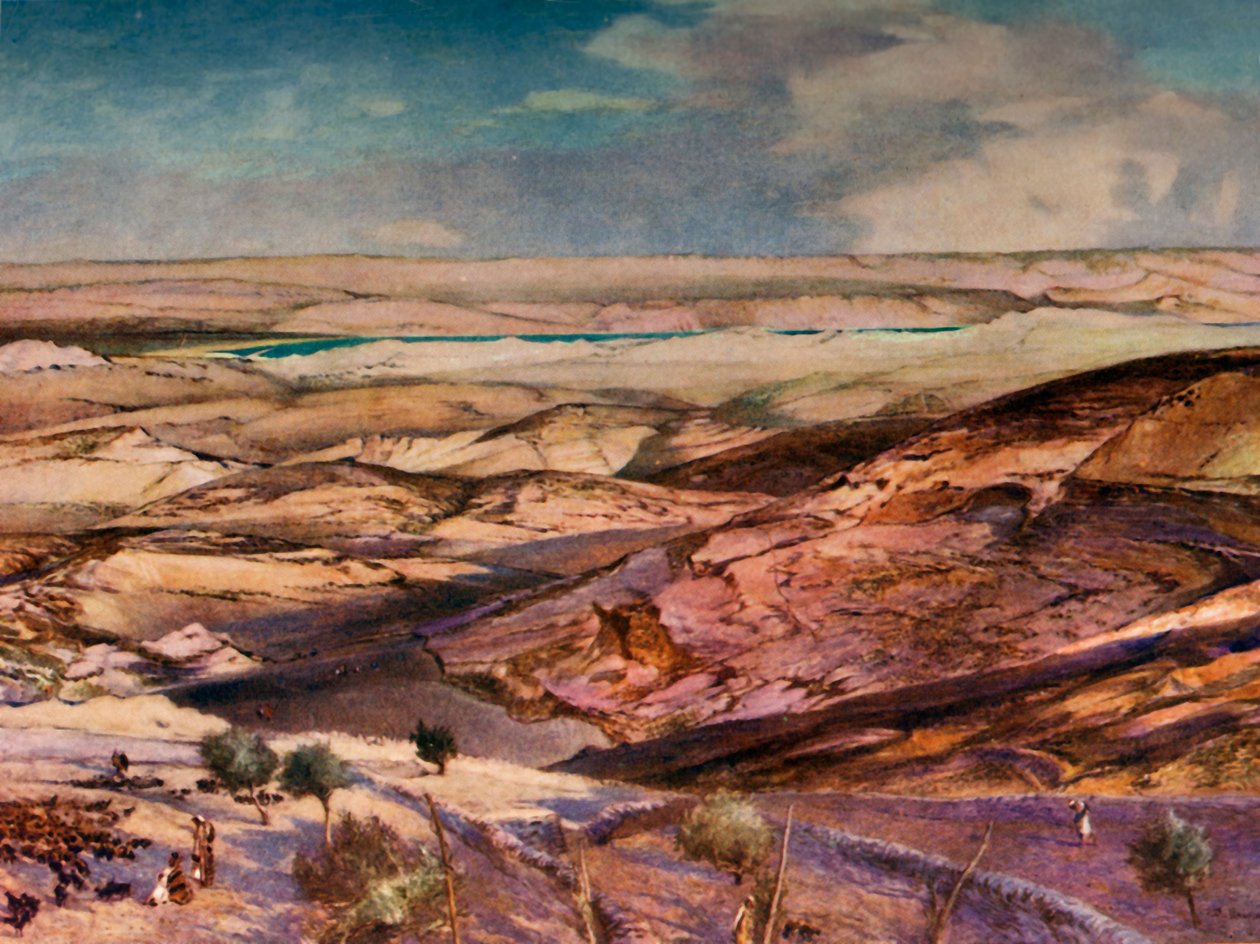 Judæa-ørkenen og Det Døde Hav fra det højeste punkt på Oliebjerget, 1902. af John Fulleylove