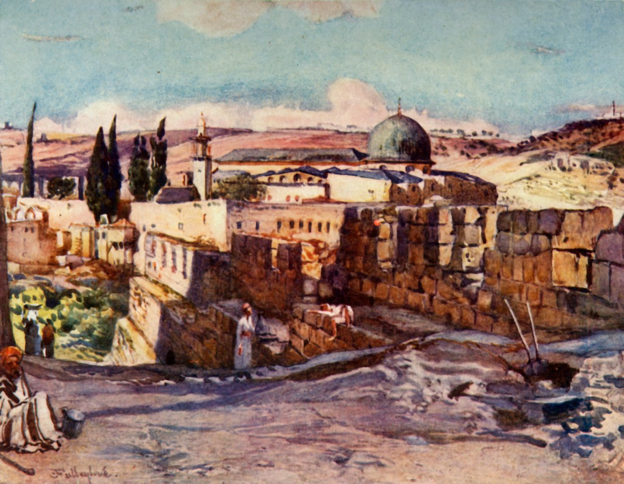 Moskeen i El Aksa fra inde i Jerusalems sydmur, 1902. af John Fulleylove