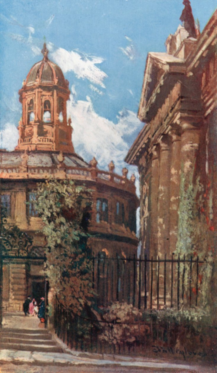 Sheldonian Theatre og Old Clarendon Buildings (farvelitografi) af John Fulleylove