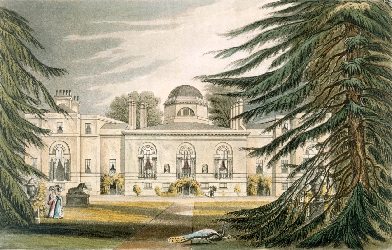 Havefronten til Chiswick House (farvegravering) af John Gendall