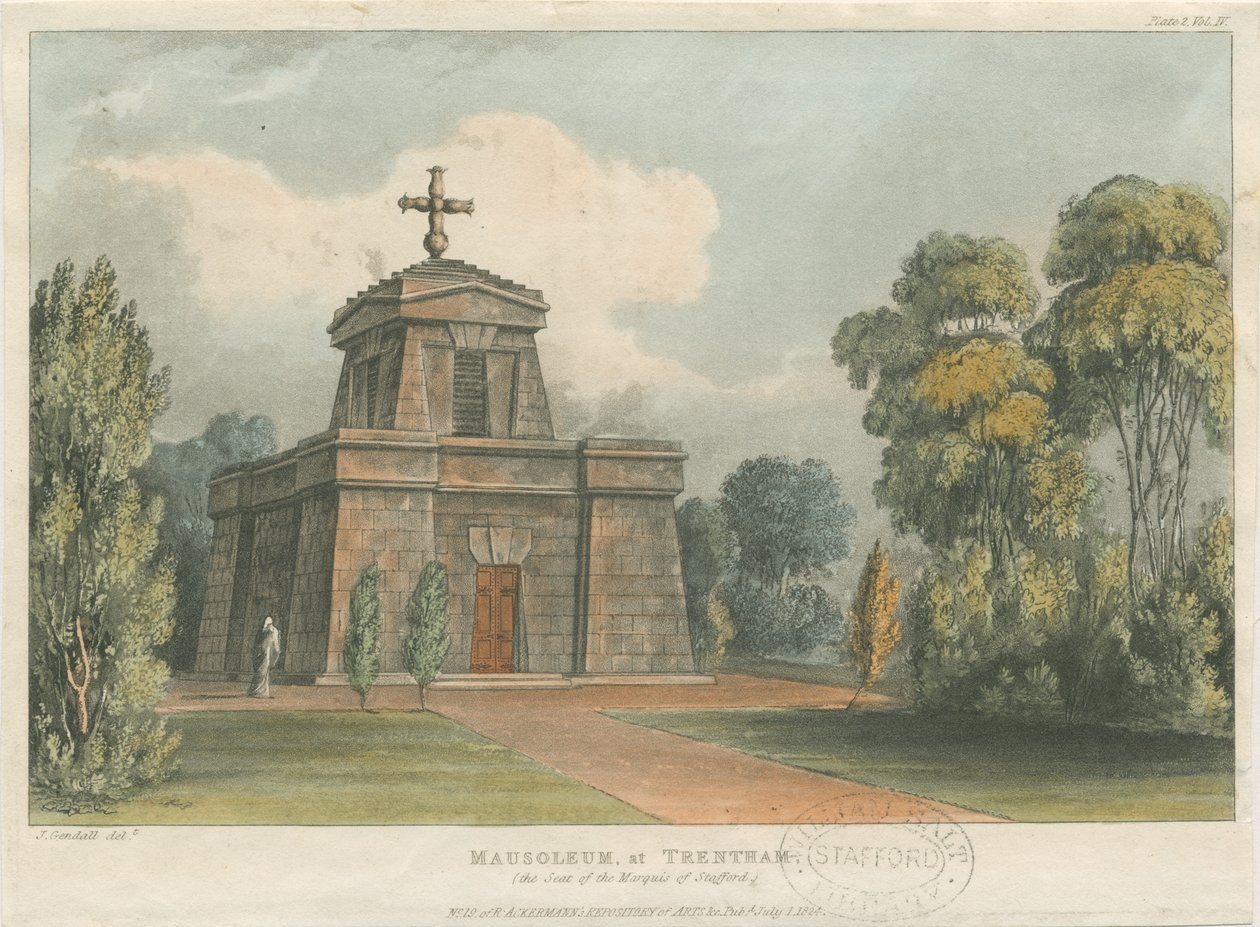 Trentham - Mausoleet: farvet litografi, nd [c 1824] af John Gendall