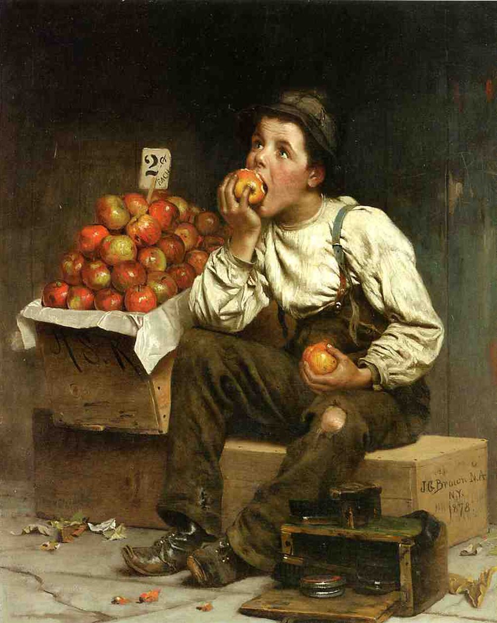 En dreng der spiser æbler, 1878 af John George Brown