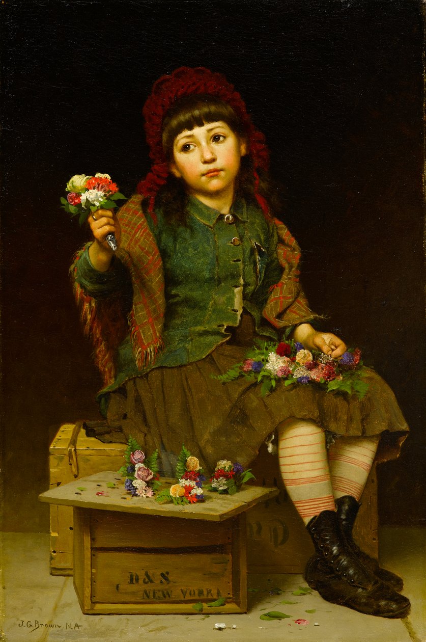 Køb en posy, ca. 1881 (olie på lærred) af John George Brown