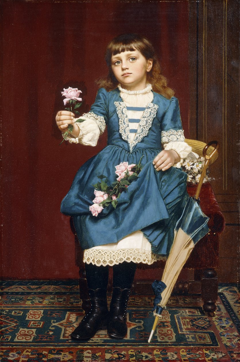 Daisy McComb holder en lyserød rose, 1888 af John George Brown