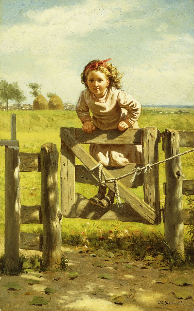 Ung pige, der svinger på en port, af John George Brown