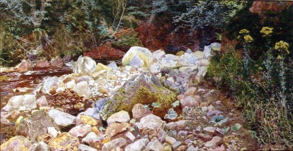 A Rocky Stream (akvarel på papir) af John George Sowerby