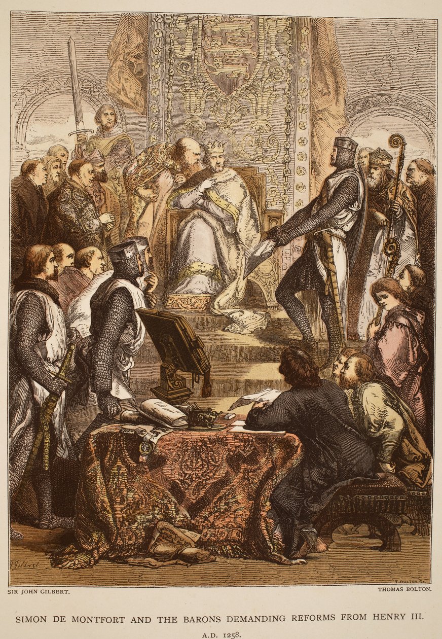 Simon de Montfort og baronerne kræver reformer fra Henrik III, 1258, indgraveret af Thomas Bolton af John Gilbert