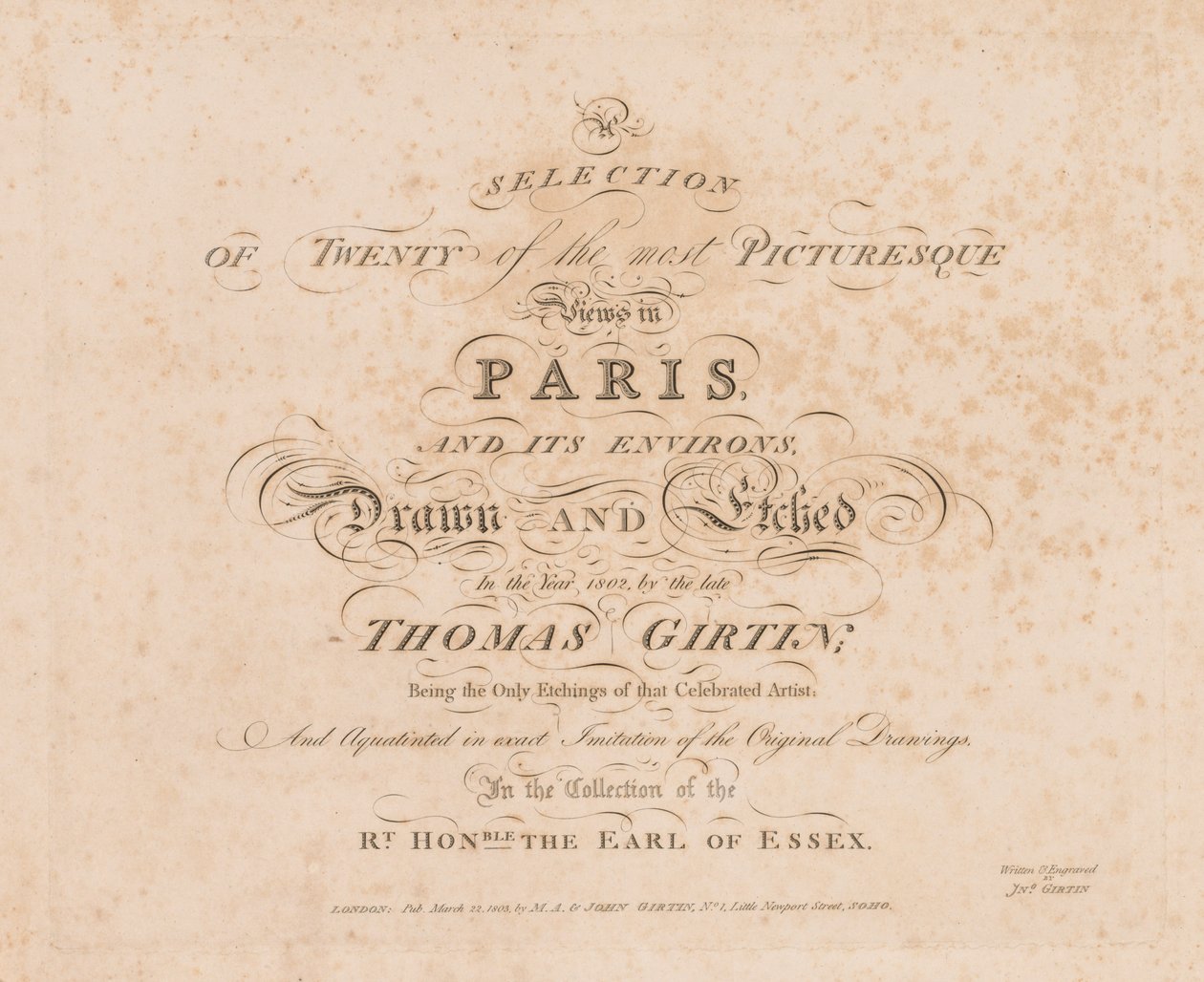 Et udvalg af tyve af de mest maleriske udsigter i Paris og omegn: Titelside, 1803. af John Girtin