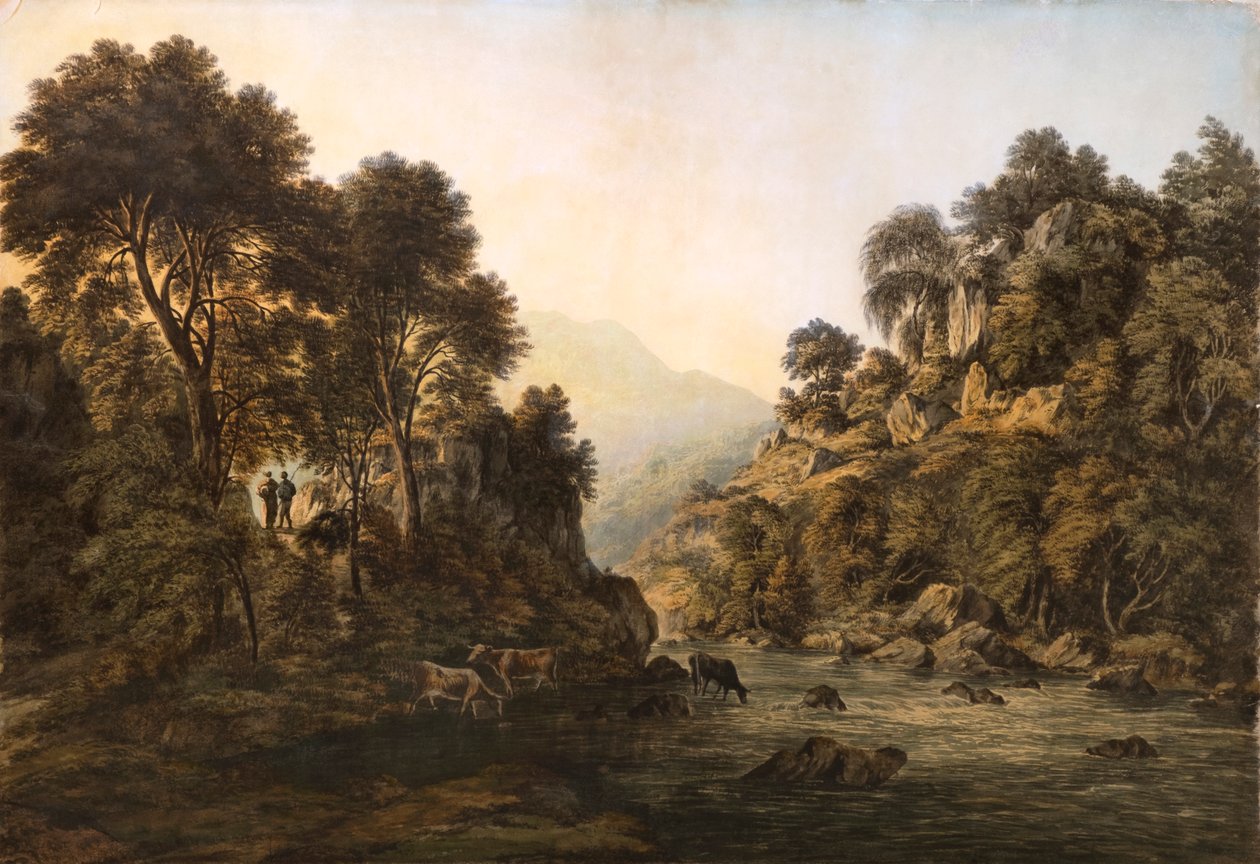 Kvæg ved flodbredden (akvarel) af John Glover