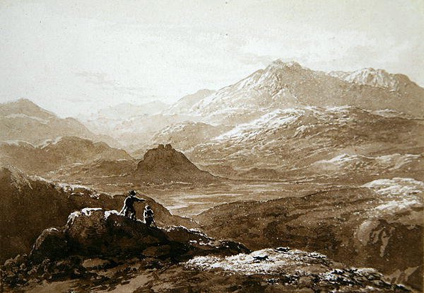 Dolwyddelan Castle og Moel Siabod (akvarel på papir) af John Glover
