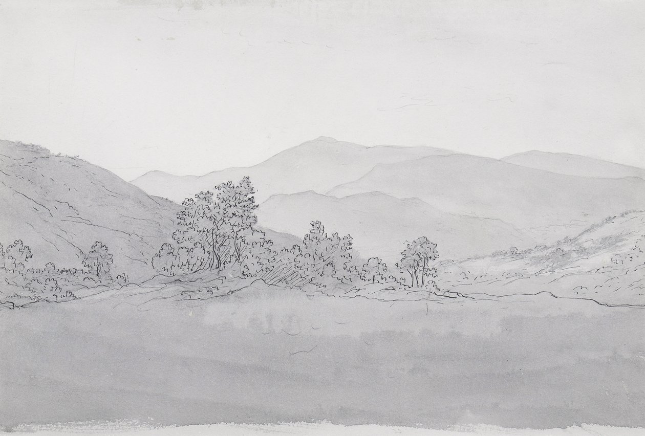 Llantysilio Mountain, Wales (pen, blæk og vask på papir) af John Glover