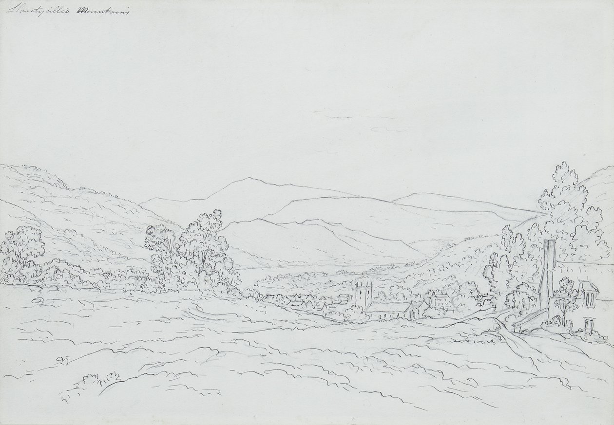 Llantysilio Mountain, Wales (blyant, pen og blæk på papir) af John Glover