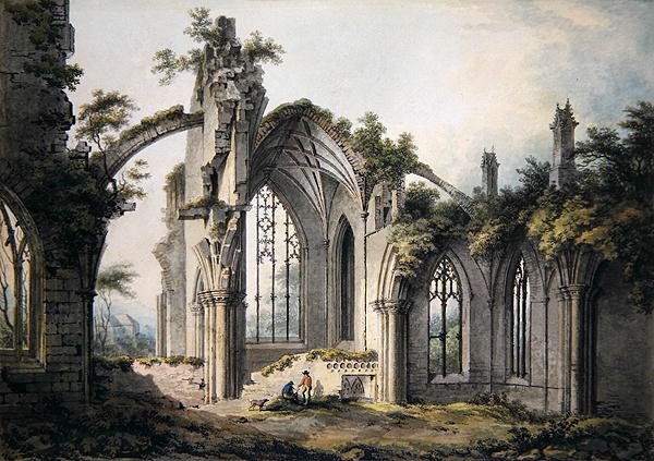 Melrose Abbey (akvarel på papir) af John Glover