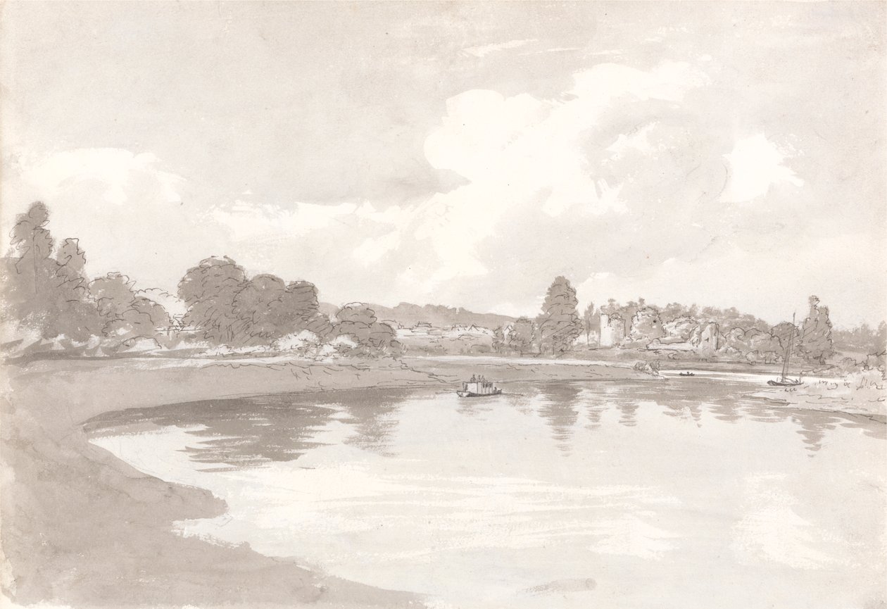 Ved floden Wye med Wilton Castle Ruins på et sving i floden af John Glover