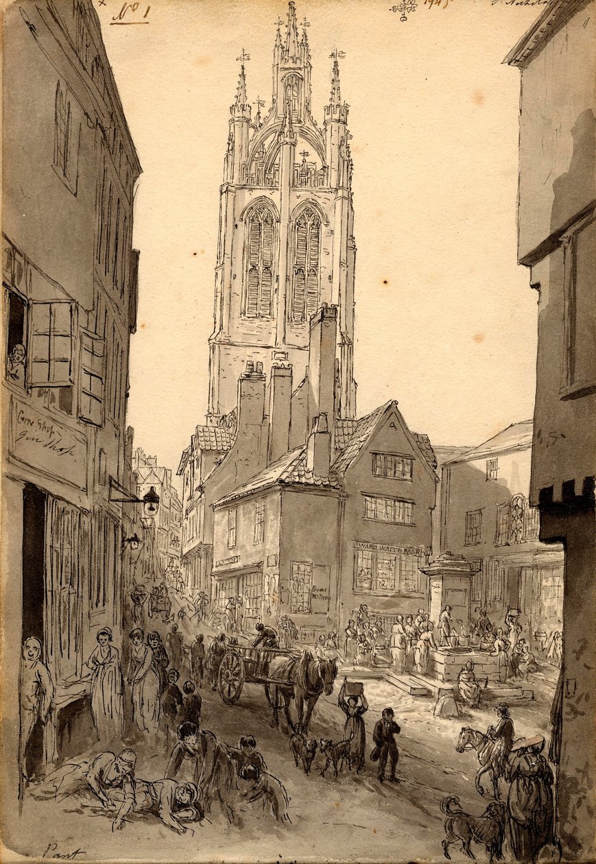 The Old Gin Shop nær St. Nicholas Church, Newcastle af John Glover