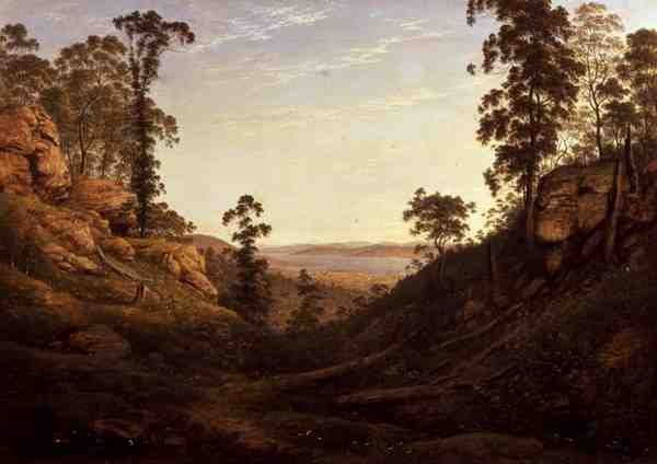The River Derwent og Hobart Town, Tasmanien (olie på lærred) af John Glover