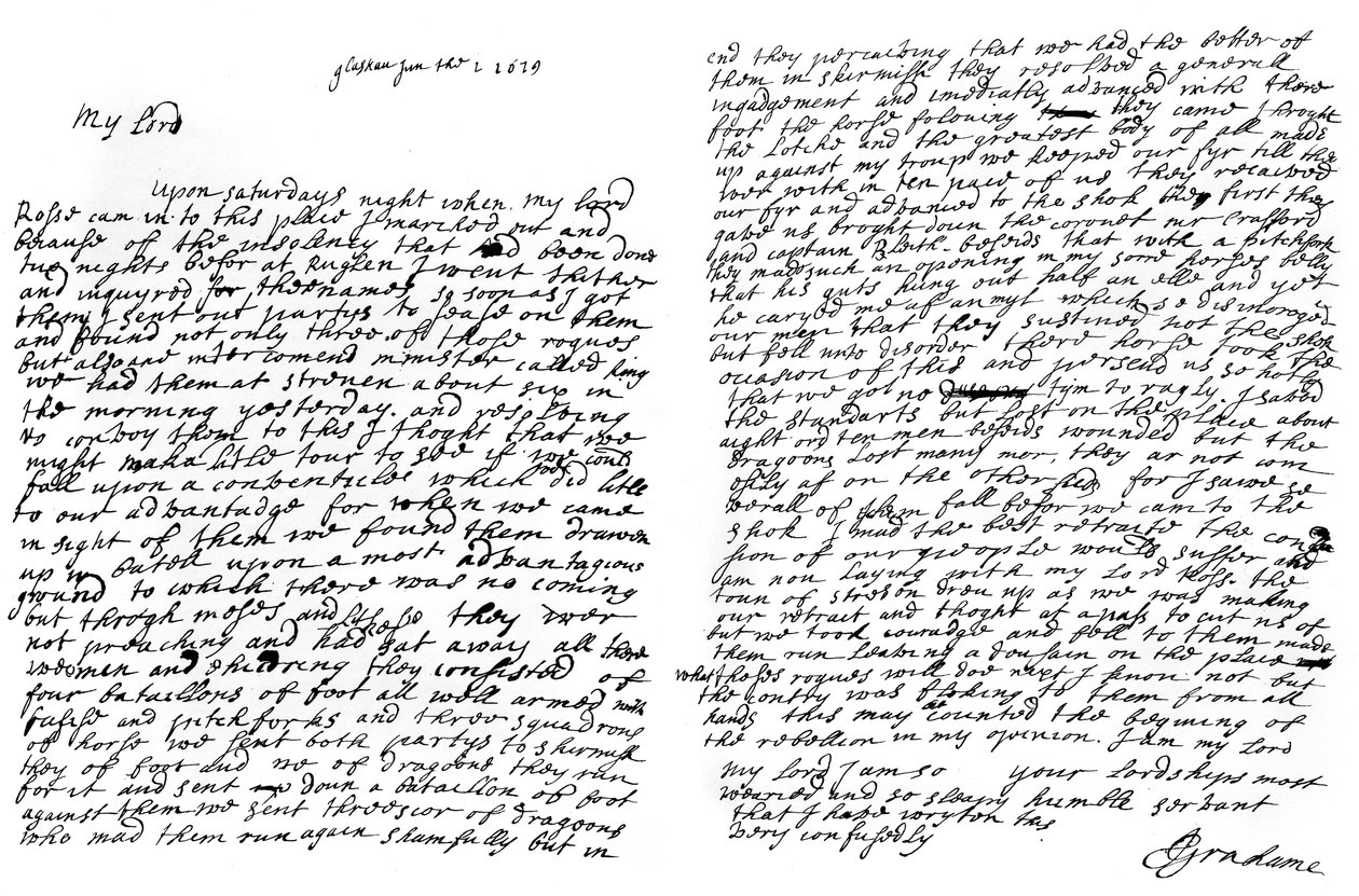 Et brev fra Graham af Claverhouse, Viscount Dundee, 1629, 1840 af John Graham