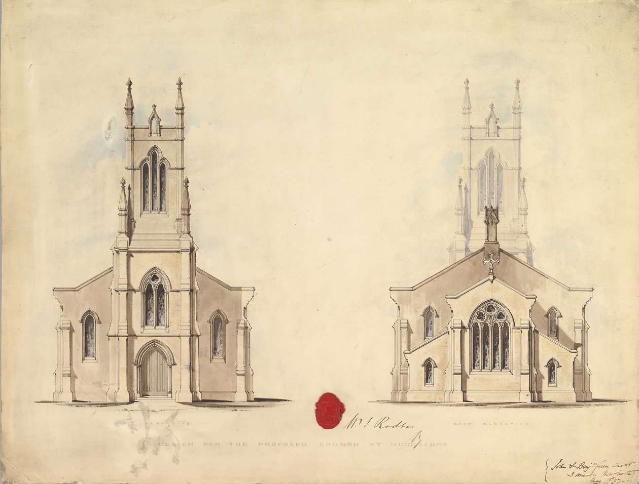 Design for den foreslåede kirke i Middlesborough, 1837 af John Greenwood