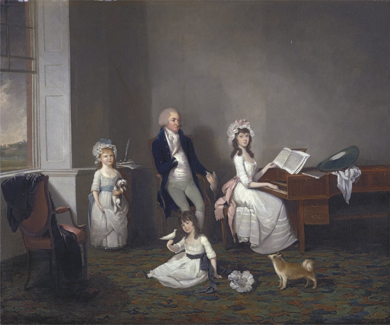 John Richard Comyns fra Hylands Essex, med sine døtre, 1775 af John Greenwood
