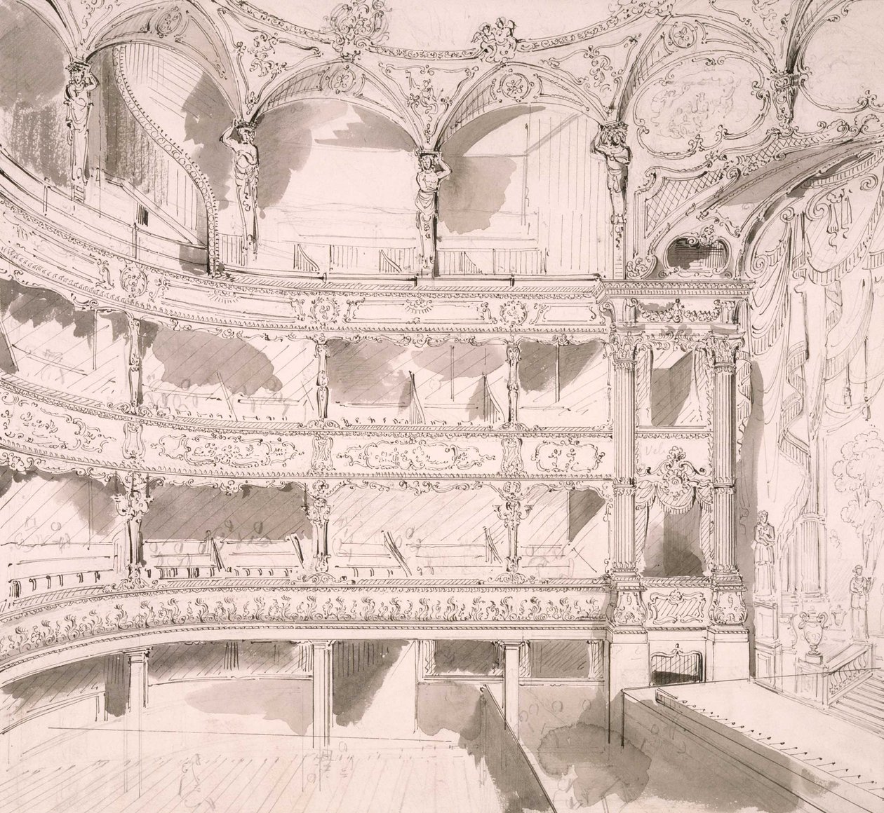 Interiør af St. James Theatre, London (skitse) af John Gregory Crace af John Gregory Crace